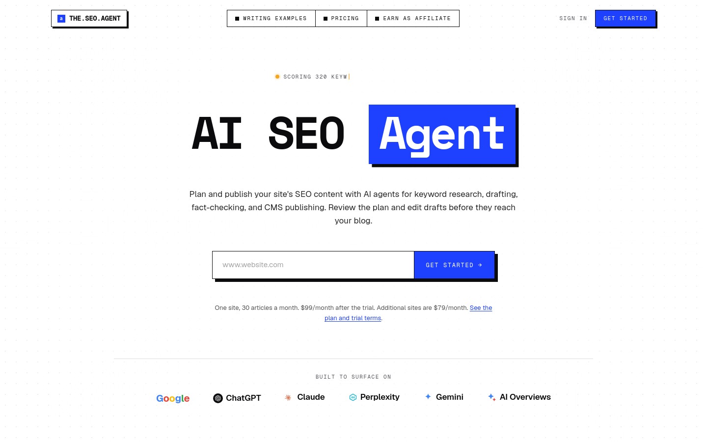 The SEO Agent homepage