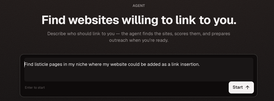 AI Agent prompt asking to find listicle pages for link insertions