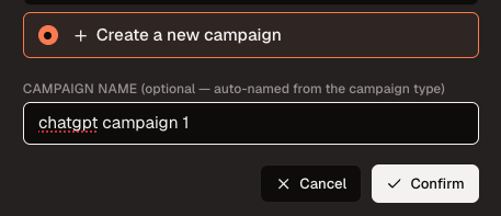 Create a new campaign option with an editable campaign name