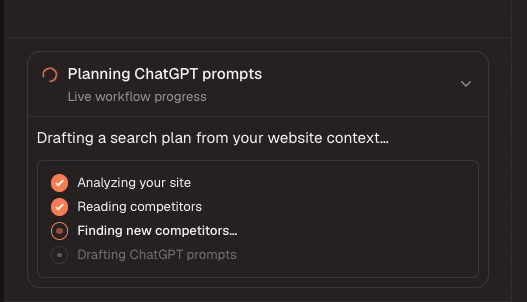 AI Agent planning ChatGPT prompts from the website and competitor context