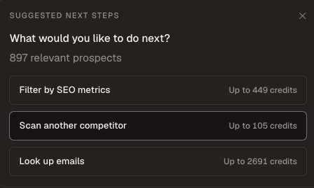 Suggested next steps after a competitor backlink scan