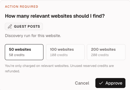 AI Agent asking how many guest-post websites to find
