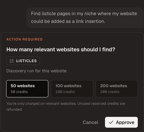 AI Agent asking how many listicle websites to find