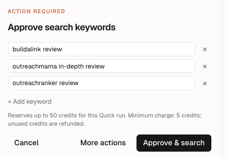 Product Reviews search keyword approval card